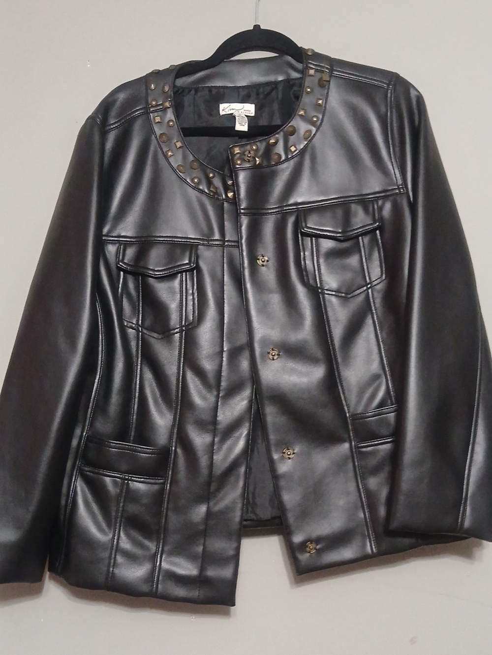 Kim Rogers Black Faux Leather Studded Collar Jacket